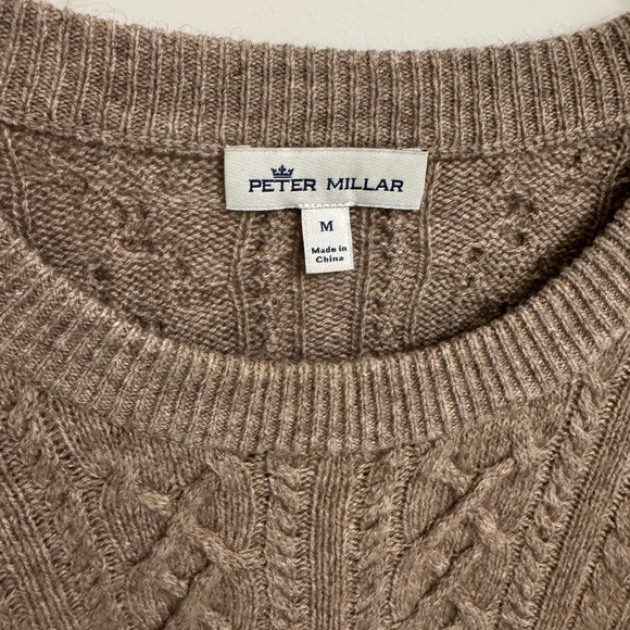 Peter Millar Men's Wicker Ridge Cable Knit Crewneck Sweater - Tan - Picture 3 of 7